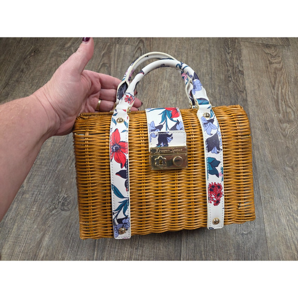 DRAPER JAMES Elliston Wicker Top Handle Satchel - Beige In Natural/ Multi Purse - Picture 1 of 9